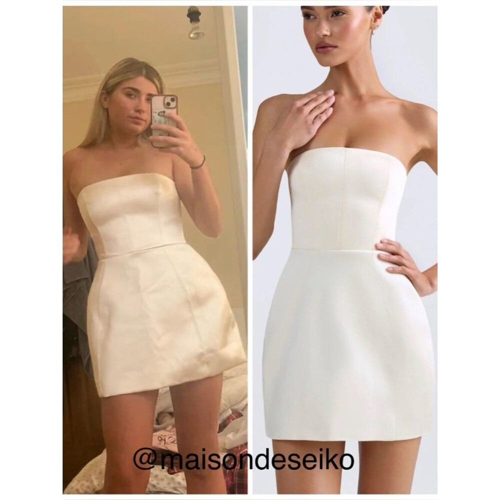 NWT Oh Polly Mini Dress White Satin Haisley Strapless Bridal Wedding size 4